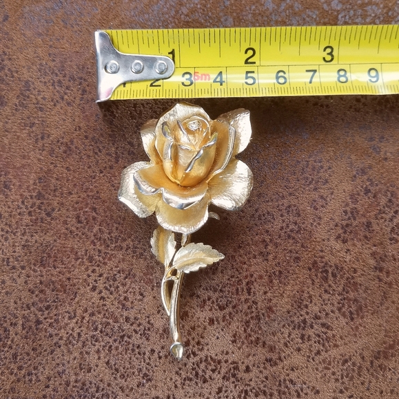 Vintage Gold Tone Large Rose Brooch 3" - Picture 6 of 7